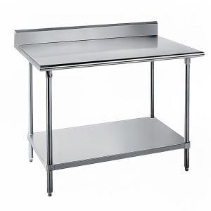 009-KSS244 48" 14 ga Work Table w/ Undershelf & 304 Series Stainless Top, 5" Backsplash