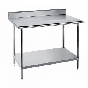 009-SKG308 96" 16 ga Work Table w/ Undershelf & 430 Series Stainless Top, 5" Backsplash