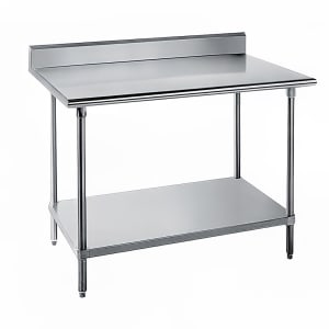 009-SKG2412 144" 16 ga Work Table w/ Undershelf & 430 Series Stainless Top, 5" Backsplash