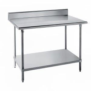 009-SKG2410 120" 16 ga Work Table w/ Undershelf & 430 Series Stainless Top, 5" Backsplash