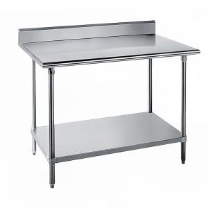 009-SKG3611 132" 16 ga Work Table w/ Undershelf & 430 Series Stainless Top, 5" Backsplash