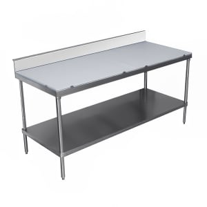 009-SPS2410 120" Poly Top Work Table w/  6" Backsplash & 5/8" Top, Stainless Base, 24"D