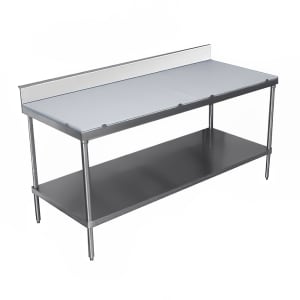 009-SPS244 48" Poly Top Work Table w/  6" Backsplash & 5/8" Top, Stainless Base, 24"D