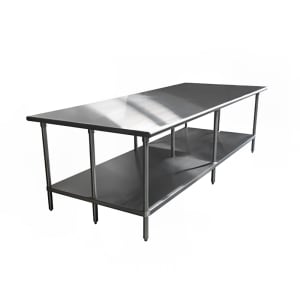 009-GLG248 96" 14 ga Work Table w/ Undershelf & 304 Series Stainless Flat Top