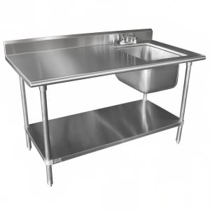 009-KLAG11B305RX 60" Work Table w/ Right Sink - 5" Backsplash, Undershelf, 16 ga Stainless Steel