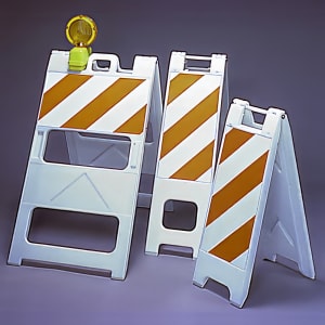 393-FBA311YL Fold Up Barricade w/ Orange/White Reflective Sheeting - Plastic, Yellow Body
