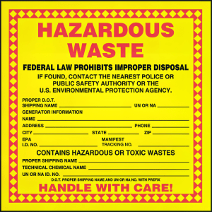 393-MHZW25EVP Hazardous Waste Label - 6" x 6", Adhesive Poly Sheet