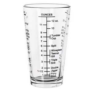 634-16391918M 16 oz DuraTuff Mixing Glass  - Capacity Markings on Sides