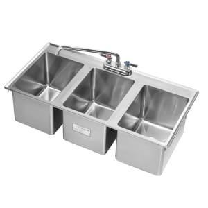 381-HS3819 Drop-In Commercial Hand Sink w/ (3) 10"L x 14"W x 10"D Bowls, Gooseneck Faucet