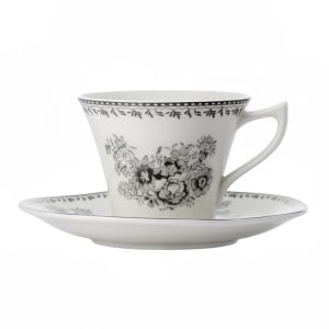 324-L6703068500 6" Irregular Round Lancaster Garden™ Saucer - Porcelain, Grey Floral Design