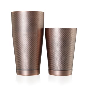 132-M37200ACP 28 oz & 18 oz Diamond Lattice Stainless Bar Cocktail Shaker Set, Antique Copper