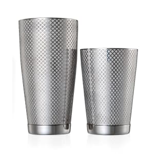 132-M37200 28 oz & 18 oz Diamond Lattice Stainless Bar Cocktail Shaker Set