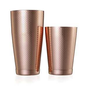 132-M37200CP 28 oz & 18 oz Diamond Lattice Stainless Bar Cocktail Shaker Set, Copper
