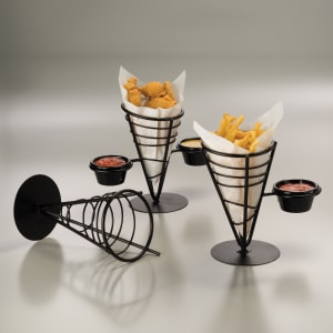 166-FBC92 Conical French Fry Basket w/ 2 Ramekin, Wrought Iron/Black