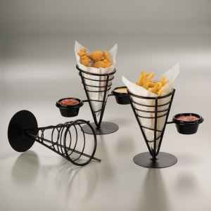 166-FBS591 Conical French Fry Basket w/ 1 Ramekin, Wrought Iron/Black