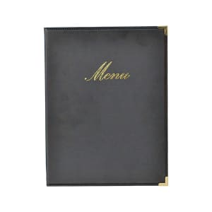 166-MCCRLSBL Menu Cover w/ 2 Page Insert & Album Style Corners, Black
