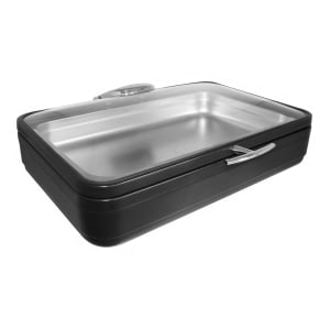 315-2571811 10 qt Rectangular Induction Chafer - Lift Off Glass Lid, Stainless Steel, Titanium