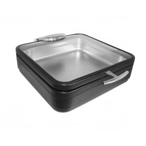 315-2574823 6 qt Square Induction Chafer - Lift Off Glass Lid, Stainless Steel, Titanium