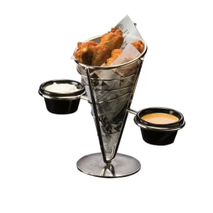 166-SS92 5" Conical Basket w/ 1 Cone Capacity & 2 Ramekin, Black/Stainless