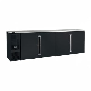 199-BBS108BSLSTK 108" Bar Refrigerator - 4 Swinging Solid Doors, Black, 120v