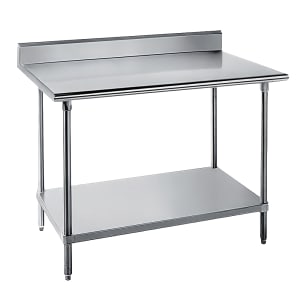 009-KMS308 96" 16 ga Work Table w/ Undershelf & 304 Series Stainless Top, 5" Backsp...