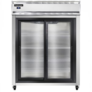 160-2RESNSGD 57" Two Section Reach In Refrigerator, (2) Sliding Glass Doors, Top Compressor,...