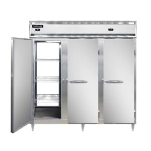 160-D3RFFNSAPT 78" Three Section Pass Thru Commercial Refrigerator Freezer - Solid Doors, To...