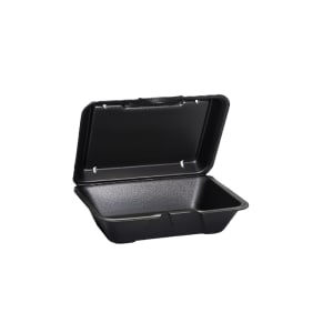 642-579583 Hinged Lid Food Container - 9 3/16"L x 6 1/2"W x 2 7/8"H, Polystyrene Foam, Black
