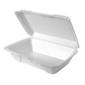 642-579617 Hinged Lid Food Container - 9 3/16"L x 6 1/2"W x 2 7/8"H, Polystyrene Foam, White