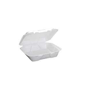 642-579646 Hinged Lid Food Container - 9"L x 9"W x 3"H, Foam, White