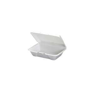 642-579641 Hinged Lid Food Container - 9"L x 9"W x 3"H, Foam, White