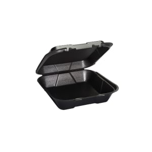 642-579585 Hinged Lid Food Container - 9 1/4"L x 9 1/4"W x 3"H, Foam, Black