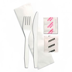 389-647880 Medium Weight Disposable Cutlery Set - Polypropylene, White