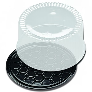 389-655195 10" Cake Display Container w/ Lid - Polystyrene, Black