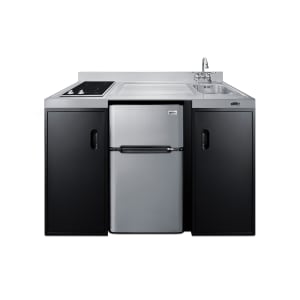 162-CK55ADASINKR 54" Kitchenette w/ Sink, Smooth Electric Cooktop, & Refrigerator/Freezer - Black/Silver, 115v