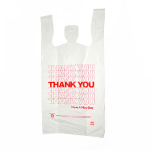 237-647454 "Thank You" T-Shirt Bag - 11 1/2"L x 6 1/2"W, HDPE, White