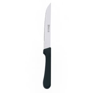 158-574330 9" Pointed Tip Steak Knife, Stainless Steel, Black Plastic Handle