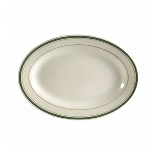 CAC GS-14 12 1/2&quot; x 8 5/8&quot; Oval Greenbrier Platter - Plain, (3) Green Bands