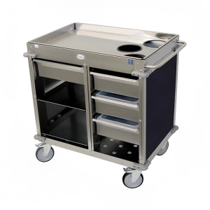 516-BC4L4 Mobile Beverage Service Cart w/ (2) Shelves & (4) Drawers - Stainless Steel/Navy Laminate