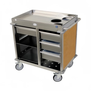 516-BC4L1 Mobile Beverage Service Cart w/ (2) Shelves & (4) Drawers - Stainless Steel/Chestnut Laminate