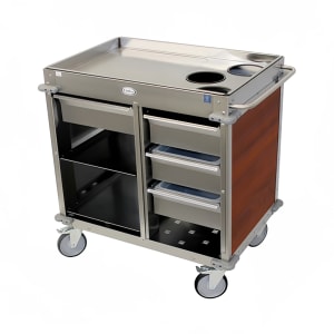 516-BC4L5 Mobile Beverage Service Cart w/ (2) Shelves & (4) Drawers - Stainless Steel/Cherry Laminate