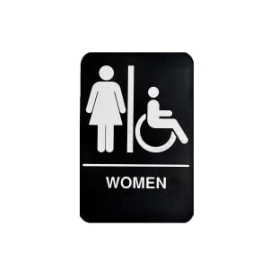 229-11673 6" x 9" Women/Accessible Sign - Braille, White on Black