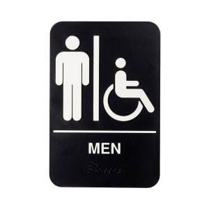 229-11674 6" x 9" Men/Accessible Sign - Braille, White on Black