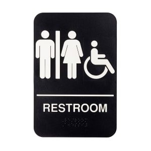 229-11676 6" x 9" Restroom/Accessible Sign - Braille, White on Black
