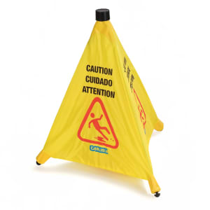 028-3694204 Caution" Pop-Up Cone Floor Sign - 18x20" Multi-Lingual, Nylon, Yellow