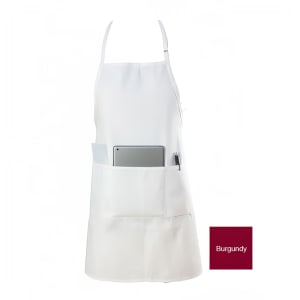 094-601BAO3BG Bib Apron, 3 Compartment Pocket, Poly/Cotton, 28 x 30", Burgundy