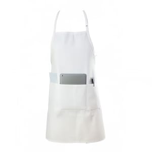 094-601BAO3WH Bib Apron, 3 Compartment Pocket, Poly/Cotton, 28 x 30", White