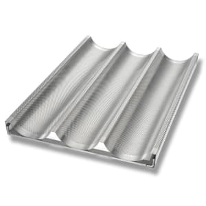 225-49011 Baguette/French Bread Pan, Makes (3) 5 3/16" x 26" Loaves, Perforated, Glazed 16 ga Aluminum