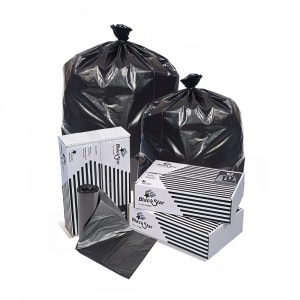 418-601860 55 gal Black Star Trash Can Liner Bags - 58"L x 36"W, LDPE, Black