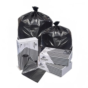 418-601853 40 - 45 gal Black Star Trash Can Liner Bags - 46"L x 40"W, LDPE, Black